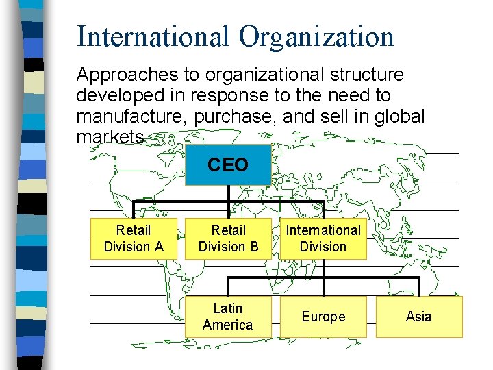 International Organization Approaches to organizational structure developed in response to the need to manufacture,
