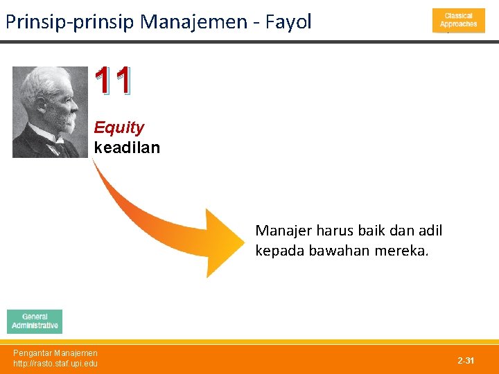 Prinsip-prinsip Manajemen - Fayol 11 Equity keadilan Manajer harus baik dan adil kepada bawahan