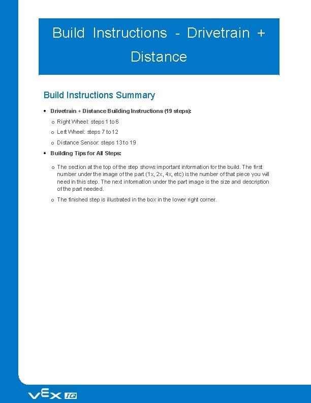 Build Instructions - Drivetrain + Distance Build Instructions Summary Drivetrain + Distance Building Instructions