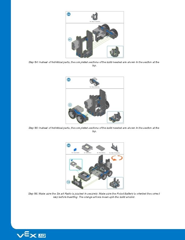 Step 84: Instead of individual parts, the completed sections of the build needed are