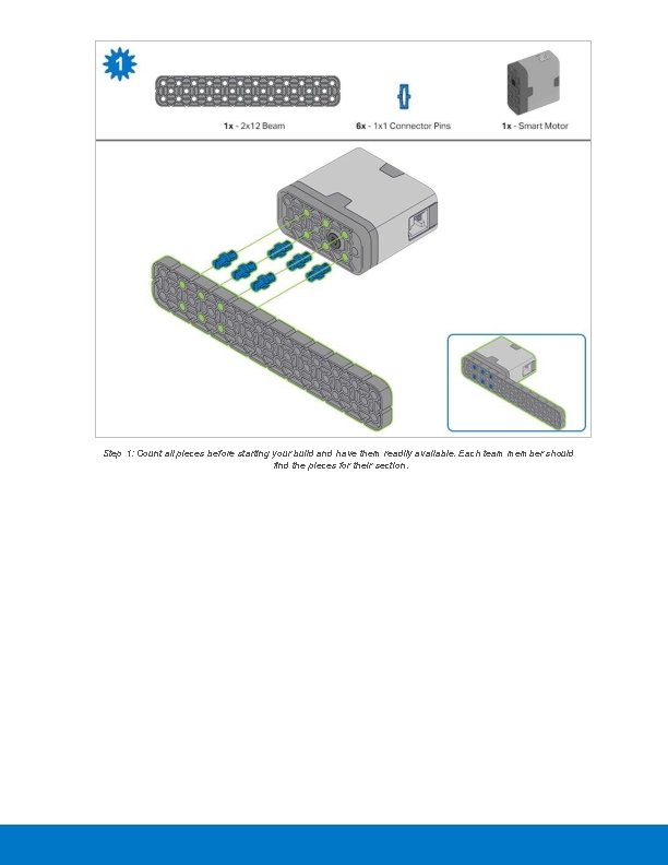 Step 1: Count all pieces before starting your build and have them readily available.