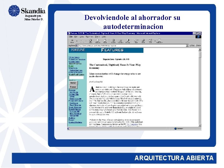 Preparado por: Jaime Paredes G. Devolviendole al ahorrador su autodeterminacion ARQUITECTURA ABIERTA 