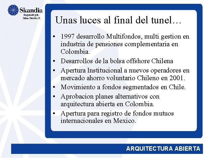 Preparado por: Jaime Paredes G. Unas luces al final del tunel… • 1997 desarrollo