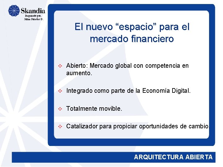 Preparado por: Jaime Paredes G. El nuevo “espacio” para el mercado financiero v Abierto:
