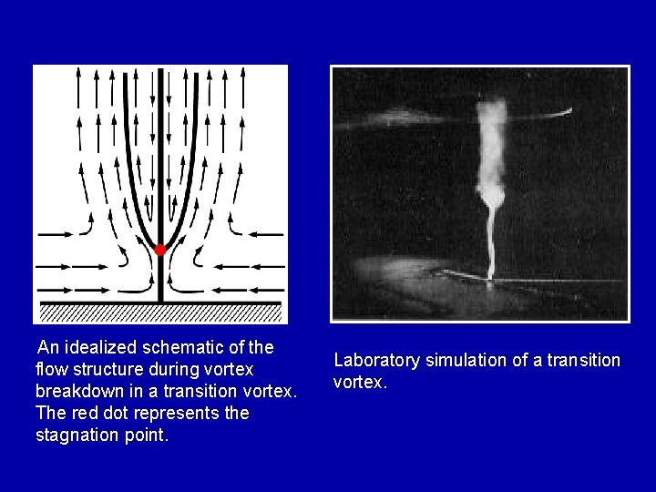 An idealized schematic of the flow structure during vortex breakdown in a transition vortex.