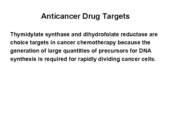 Anticancer Drug Targets Thymidylate synthase and dihydrofolate reductase are choice targets in cancer chemotherapy