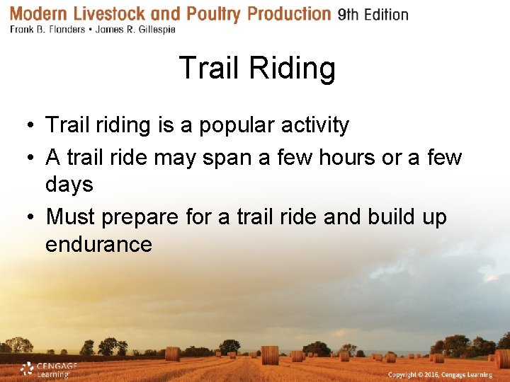 Trail Riding • Trail riding is a popular activity • A trail ride may