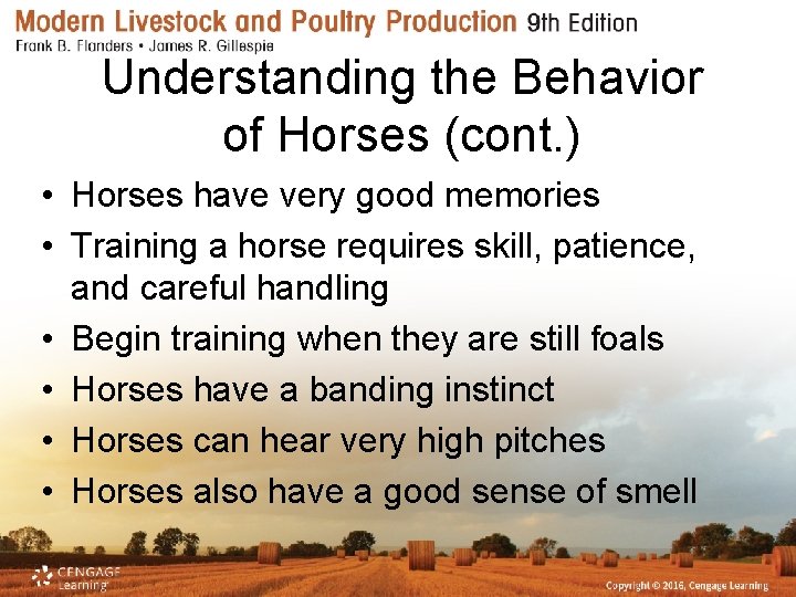 Understanding the Behavior of Horses (cont. ) • Horses have very good memories •
