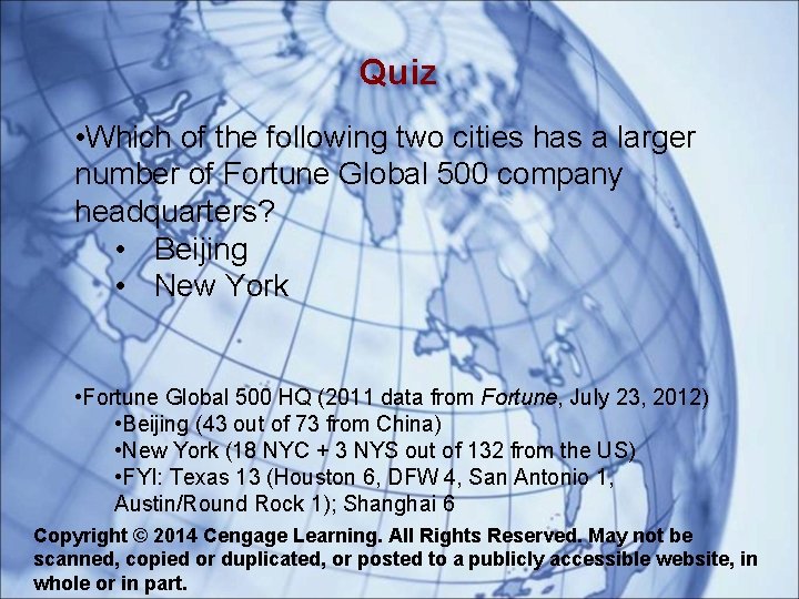 Quiz • Which of the following two cities has a larger number of Fortune