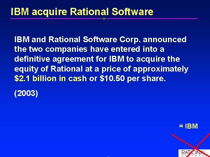 IBM acquire Rational Software IBM and Rational Software Corp. announced the two companies have