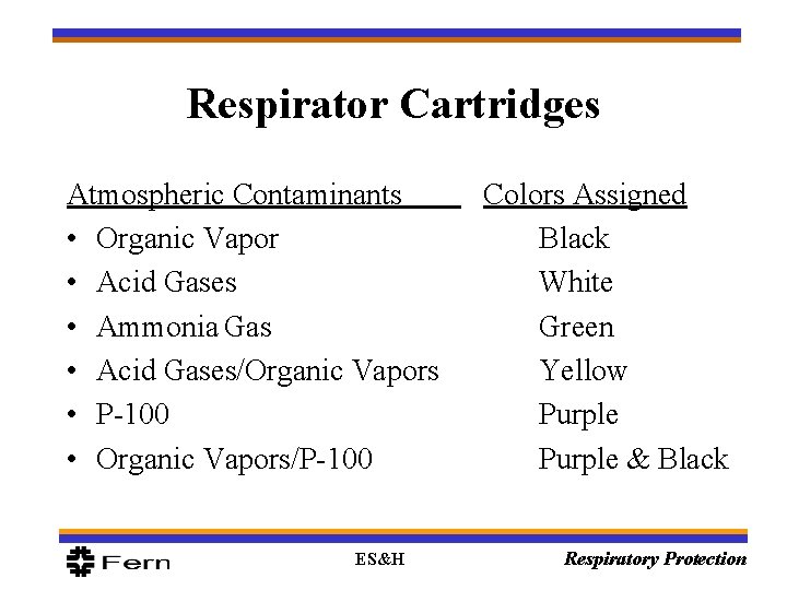 Respirator Cartridges Atmospheric Contaminants • Organic Vapor • Acid Gases • Ammonia Gas •
