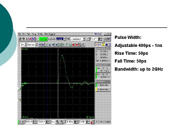 Pulse Width: Adjustable 400 ps - 1 ns Rise Time: 50 ps Fall Time: