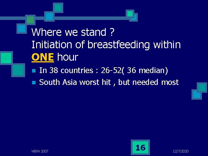 Where we stand ? Initiation of breastfeeding within ONE hour n n In 38