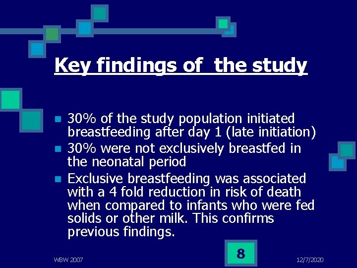 Key findings of the study n n n 30% of the study population initiated