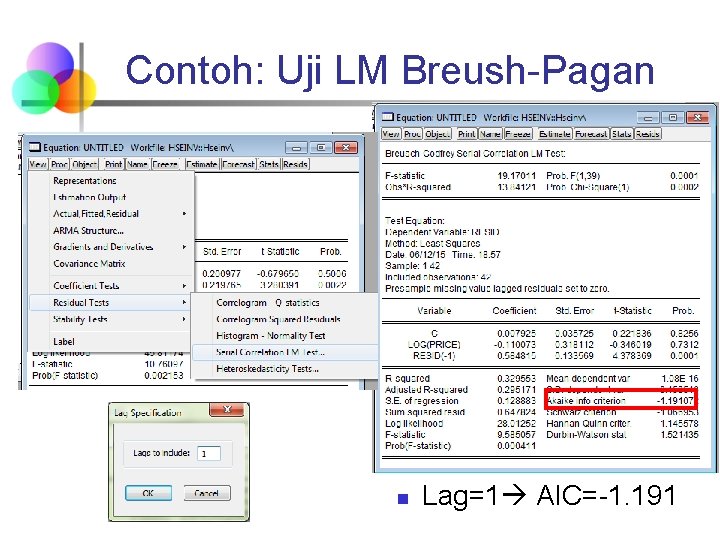 Contoh: Uji LM Breush-Pagan n Lag=1 AIC=-1. 191 