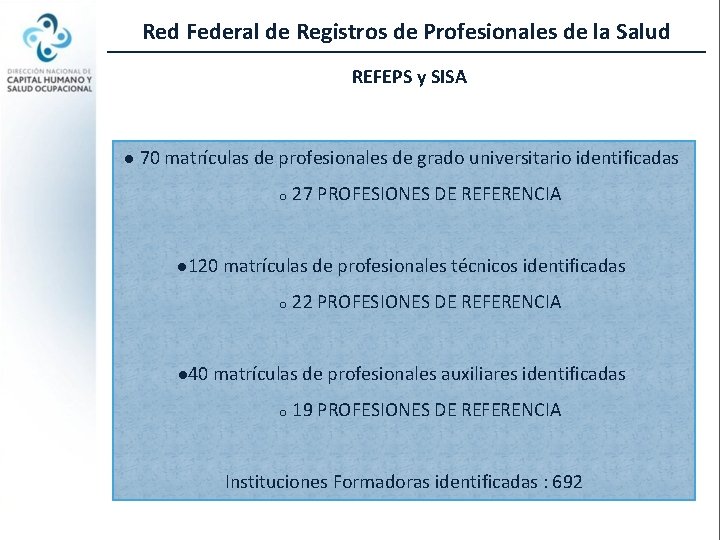 Red Federal de Registros de Profesionales de la Salud REFEPS y SISA l 70