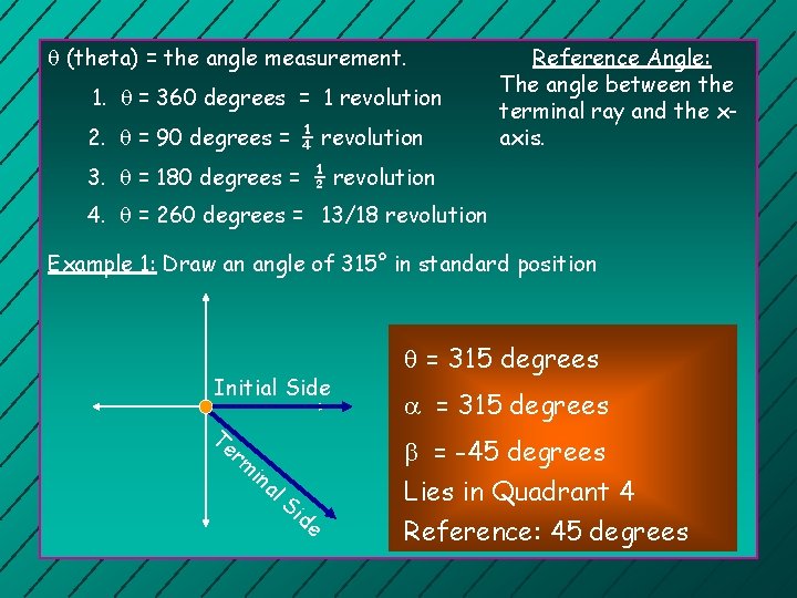  (theta) = the angle measurement. 1. = 360 degrees = 1 revolution 2.