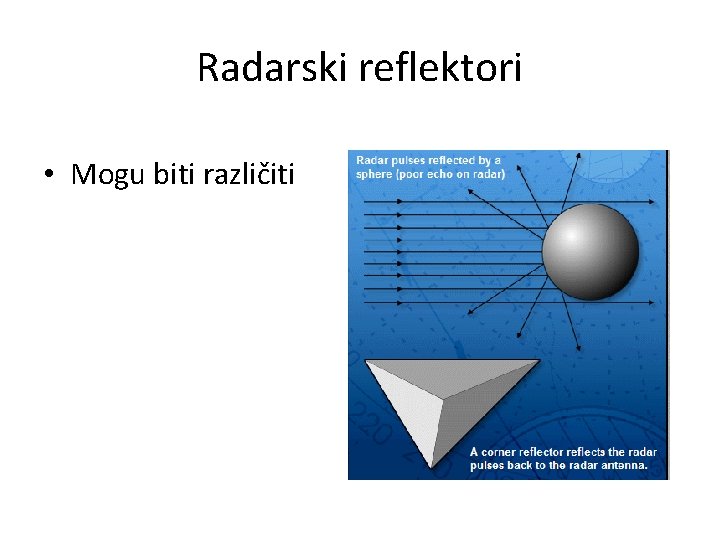 Radarski reflektori • Mogu biti različiti 