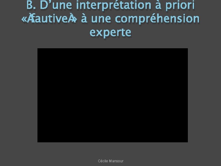 B. D’une interprétation à priori « fautive » à une compréhension experte Cécile Mansour