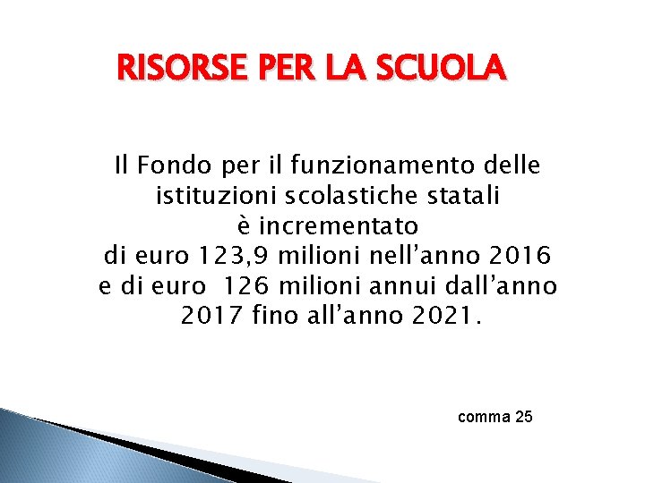 RISORSE PER LA SCUOLA Il Fondo per il funzionamento delle istituzioni scolastiche statali è