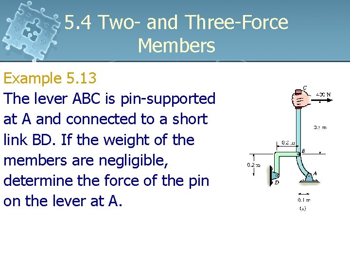 5. 4 Two- and Three-Force Members Example 5. 13 The lever ABC is pin-supported 5. 4 Two- and Three-Force Members Example 5. 13 The lever ABC is pin-supported