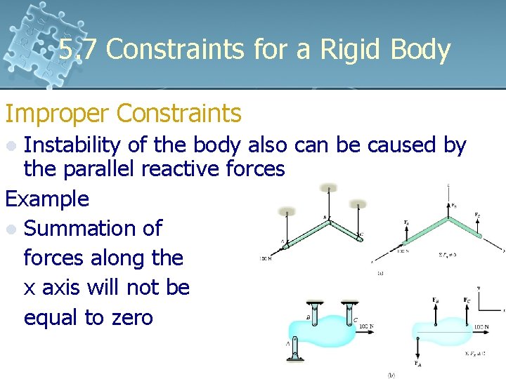 5. 7 Constraints for a Rigid Body Improper Constraints Instability of the body also 5. 7 Constraints for a Rigid Body Improper Constraints Instability of the body also