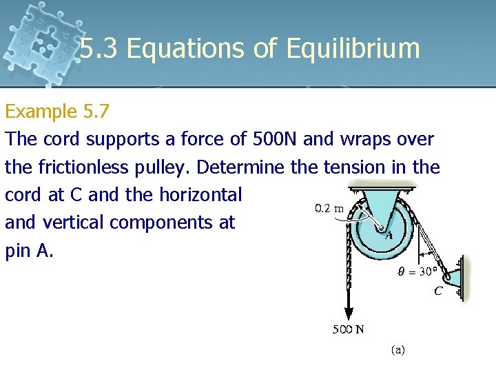 5. 3 Equations of Equilibrium Example 5. 7 The cord supports a force of 5. 3 Equations of Equilibrium Example 5. 7 The cord supports a force of