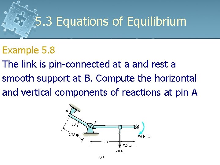 5. 3 Equations of Equilibrium Example 5. 8 The link is pin-connected at a 5. 3 Equations of Equilibrium Example 5. 8 The link is pin-connected at a