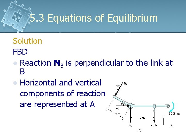 5. 3 Equations of Equilibrium Solution FBD l Reaction NB is perpendicular to the 5. 3 Equations of Equilibrium Solution FBD l Reaction NB is perpendicular to the