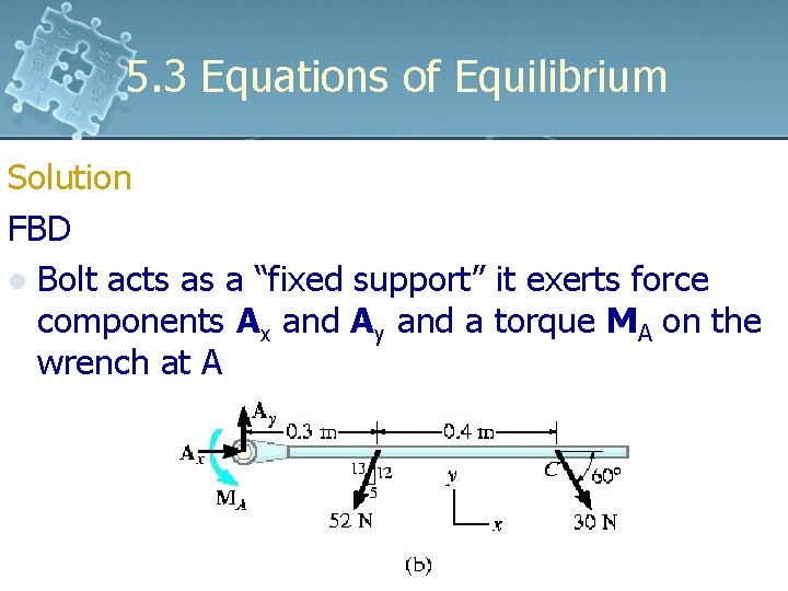 5. 3 Equations of Equilibrium Solution FBD l Bolt acts as a “fixed support” 5. 3 Equations of Equilibrium Solution FBD l Bolt acts as a “fixed support”