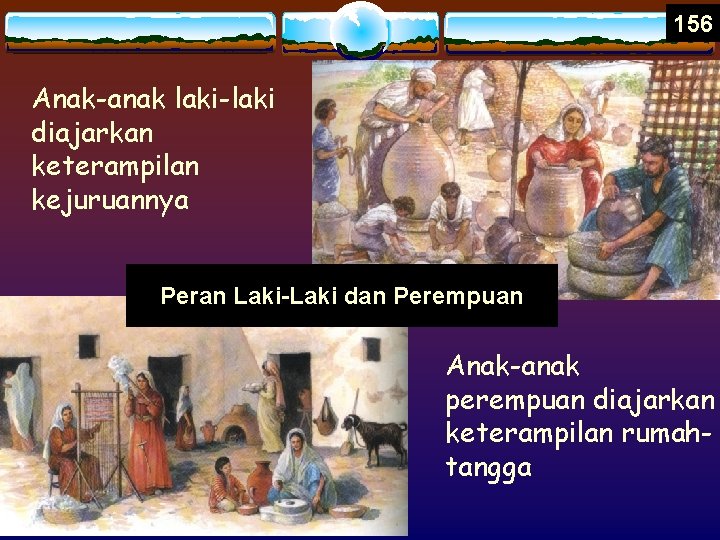 156 Anak-anak laki-laki diajarkan keterampilan kejuruannya Peran Laki-Laki dan Perempuan Anak-anak perempuan diajarkan keterampilan