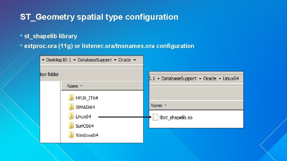 ST_Geometry spatial type configuration • st_shapelib library • extproc. ora (11 g) or listener.