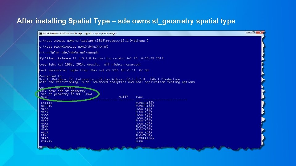 After installing Spatial Type – sde owns st_geometry spatial type 