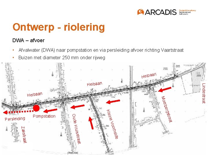 Ontwerp - riolering DWA – afvoer • Afvalwater (DWA) naar pompstation en via persleiding