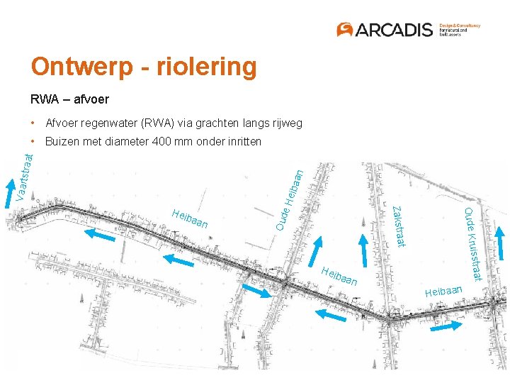 Ontwerp - riolering RWA – afvoer • Afvoer regenwater (RWA) via grachten langs rijweg