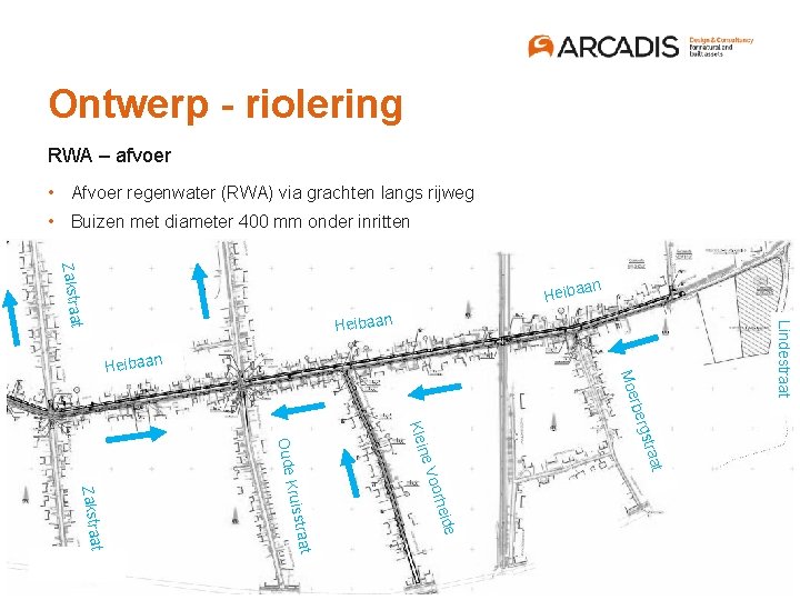 Ontwerp - riolering RWA – afvoer • Afvoer regenwater (RWA) via grachten langs rijweg