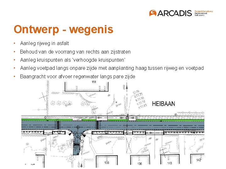 Ontwerp - wegenis • Aanleg rijweg in asfalt • Behoud van de voorrang van