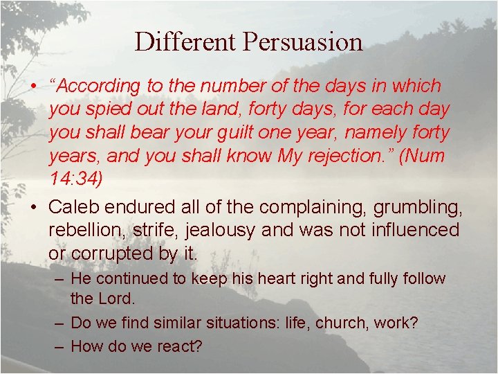 Different Persuasion • “According to the number of the days in which you spied