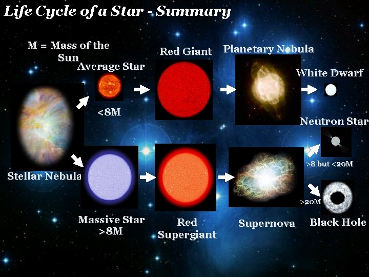 Life Cycle of a Star - Summary M = Mass of the Sun Average
