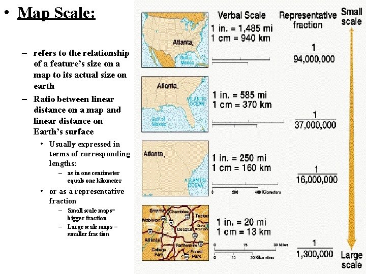  • Map Scale: – refers to the relationship of a feature’s size on