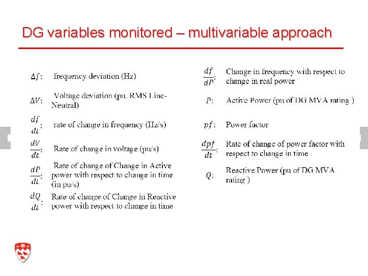 DG variables monitored – multivariable approach Mc. Gill University 24 G. Joos 