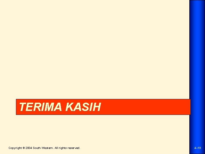 TERIMA KASIH Copyright © 2004 South-Western. All rights reserved. 4– 19 