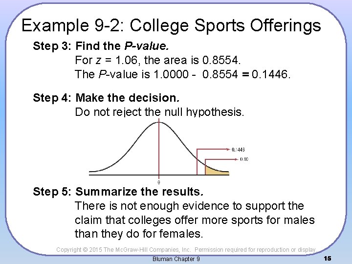 Example 9 -2: College Sports Offerings Step 3: Find the P-value. For z =