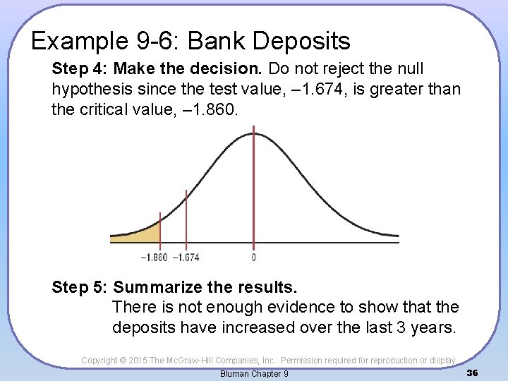 Example 9 -6: Bank Deposits Step 4: Make the decision. Do not reject the