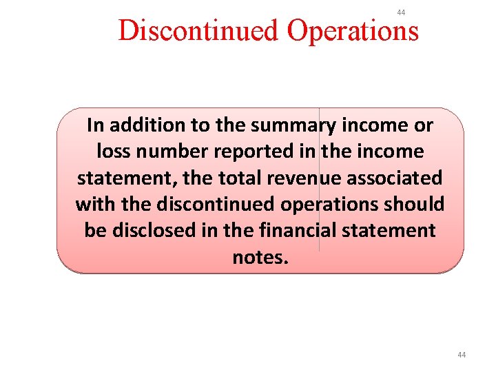 44 Discontinued Operations In addition to the summary income or loss number reported in