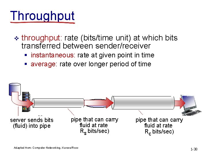 Throughput v throughput: rate (bits/time unit) at which bits transferred between sender/receiver § instantaneous: