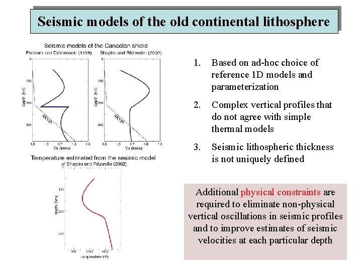 Seismic models of the old continental lithosphere 1. Based on ad-hoc choice of reference