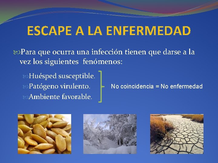 ESCAPE A LA ENFERMEDAD Para que ocurra una infección tienen que darse a la