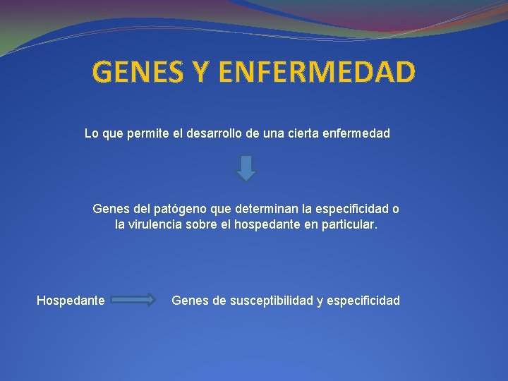 GENES Y ENFERMEDAD Lo que permite el desarrollo de una cierta enfermedad Genes del