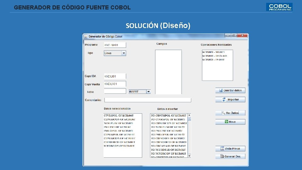  GENERADOR DE CÓDIGO FUENTE COBOL SOLUCIÓN (Diseño) 